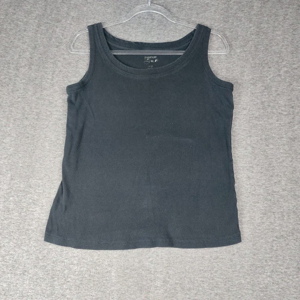 AVENUE WOMENS BLACK BASIC RIBBED 100% COTTON SLEEVELESS TANK TOP SIZE 14/16